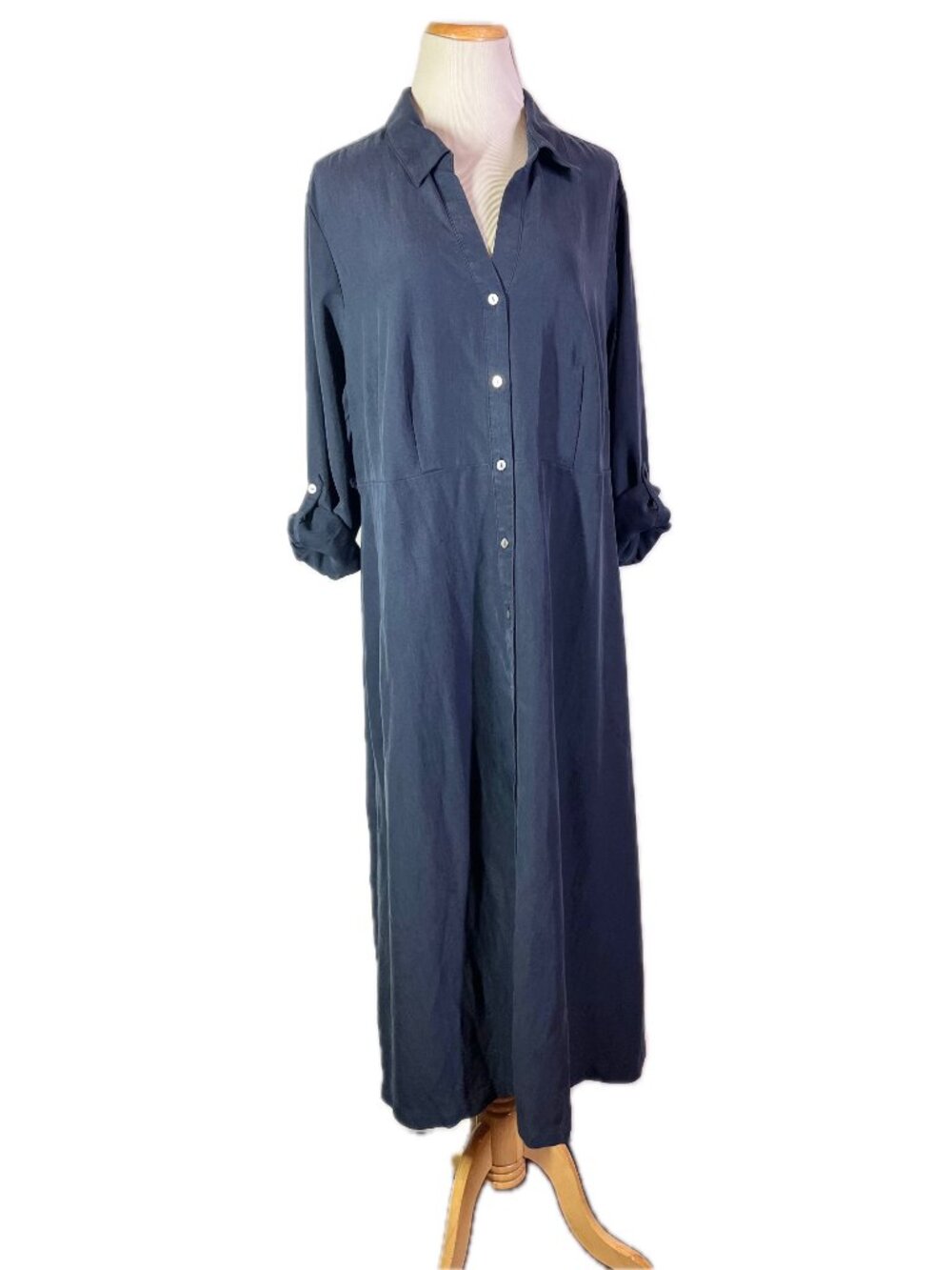 J. Jill Size XL Navy Blue Long Sleeve Shirtdress Lyocell